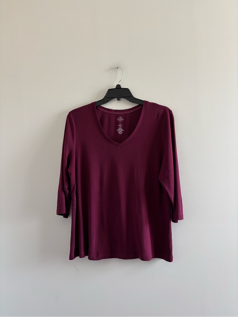 St. Johns Bay Essential Tee T-Shirt Burgundy V-Neck Womens XXL Preppy Classic